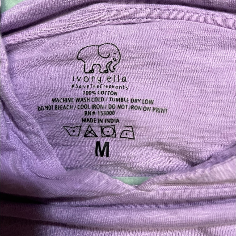 Ivory Ella Shirt hood long sleeve purple pull over top size M tie dye elephant - Picture 4 of 5